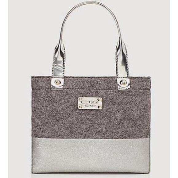 kate spade Handbags - Kate Spade Frosted Shimmer Felt Dipped Magazine Leather Tote Bag Grey Large